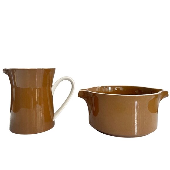 Vintage Mikasa Stoneware Creamer and Gravy Boat Mocha Brown Midcentury modern. - Picture 1 of 9